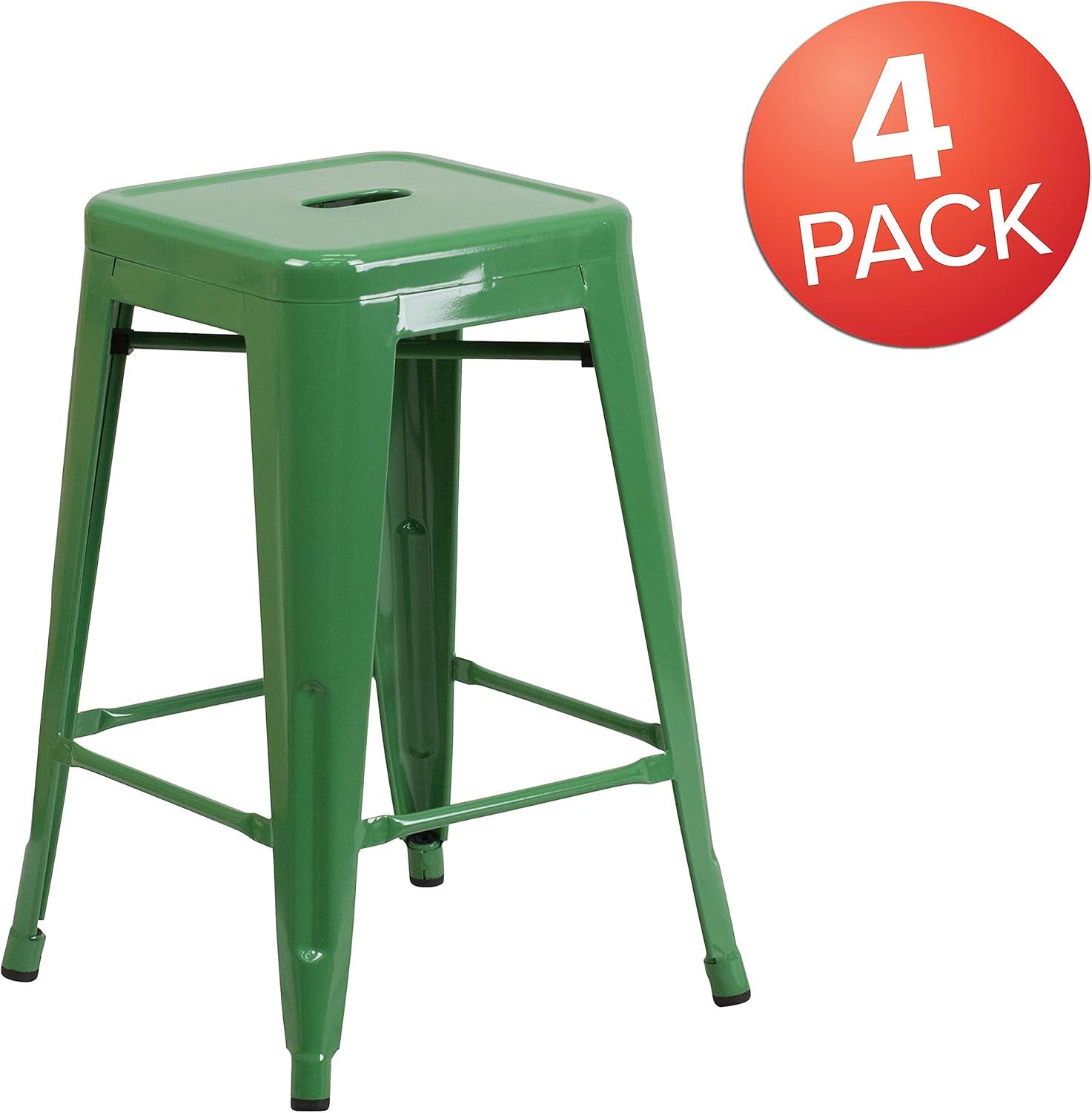 imageFlash Furniture Kai Commercial Grade 24quot High Backless Black Metal IndoorOutdoor Counter Height Stool with Square SeatGreen
