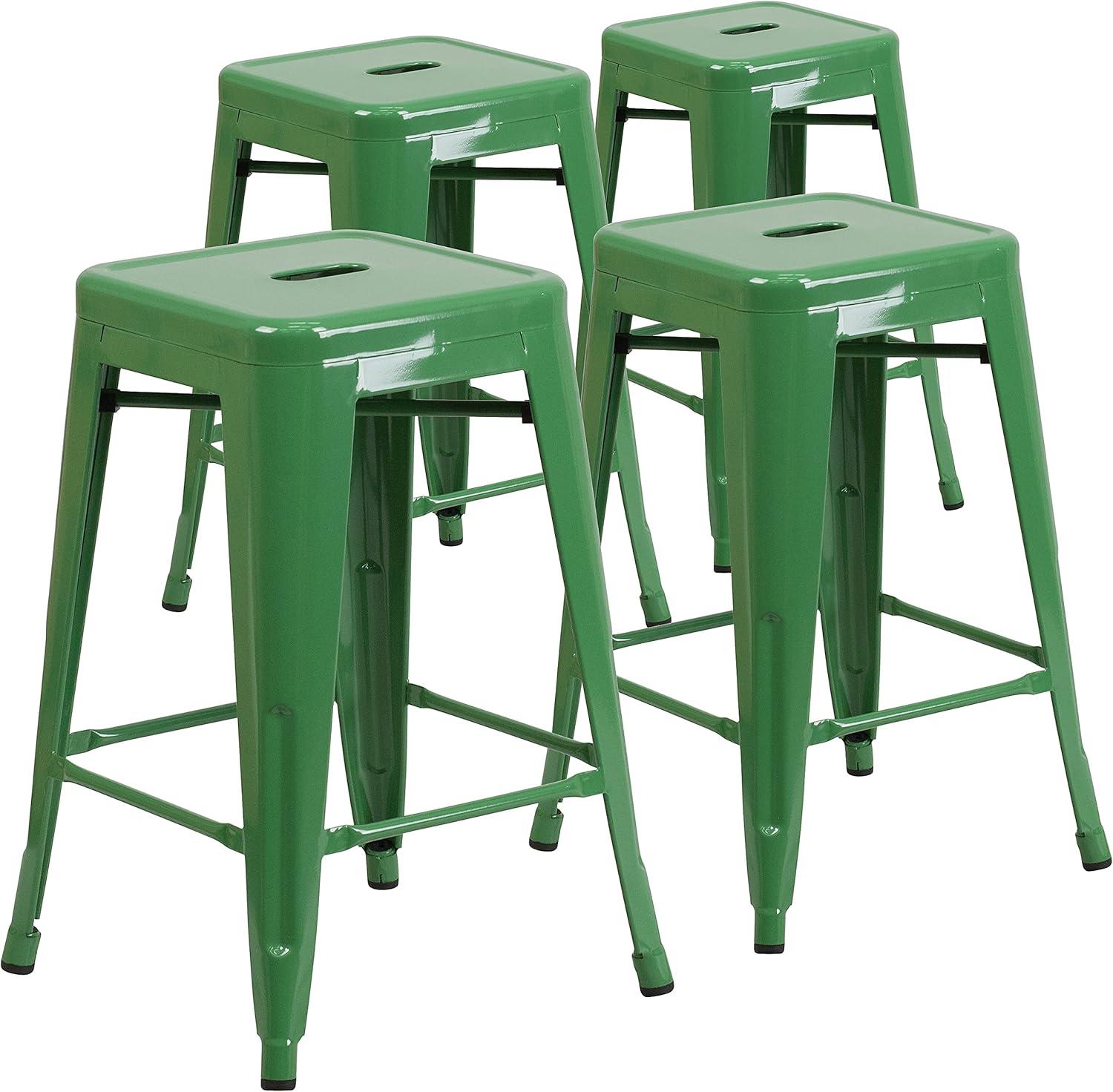 imageFlash Furniture Kai Commercial Grade 24quot High Backless Black Metal IndoorOutdoor Counter Height Stool with Square SeatGreen