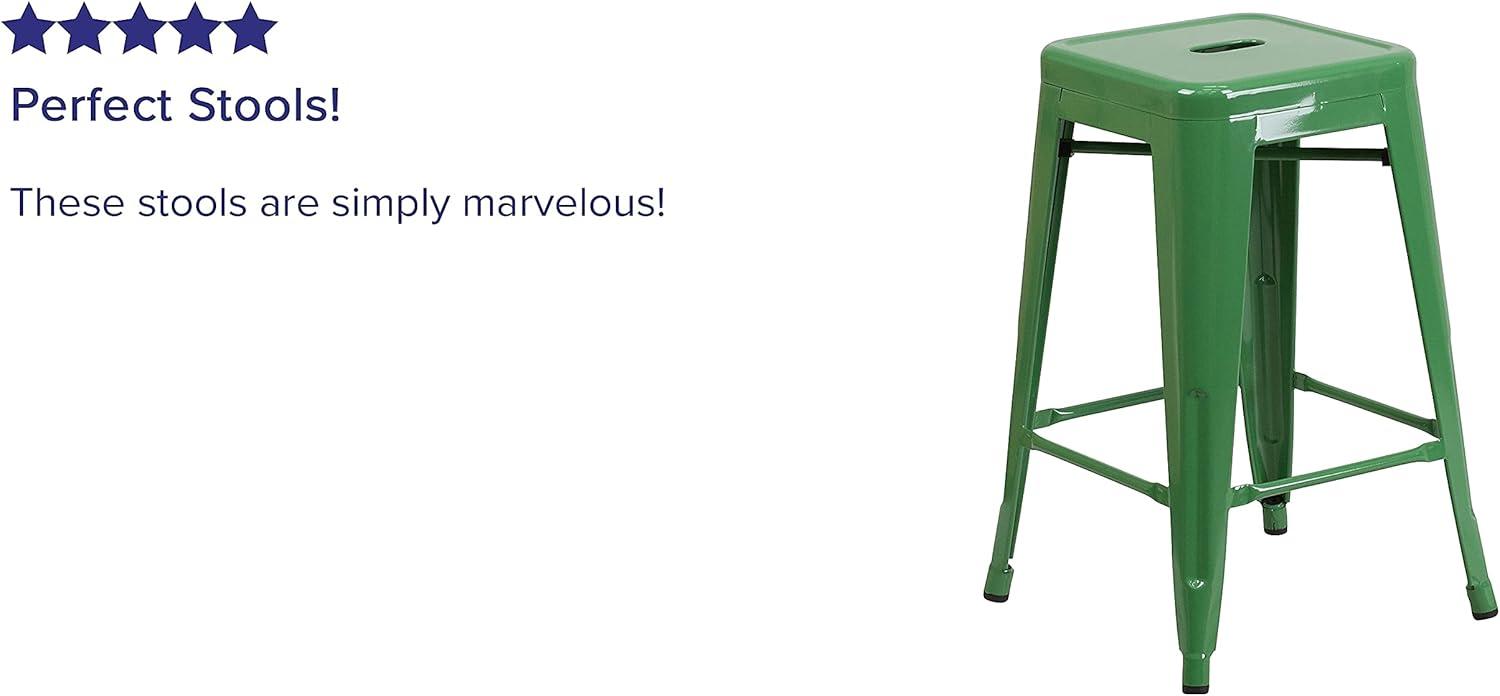 imageFlash Furniture Kai Commercial Grade 24quot High Backless Black Metal IndoorOutdoor Counter Height Stool with Square SeatGreen