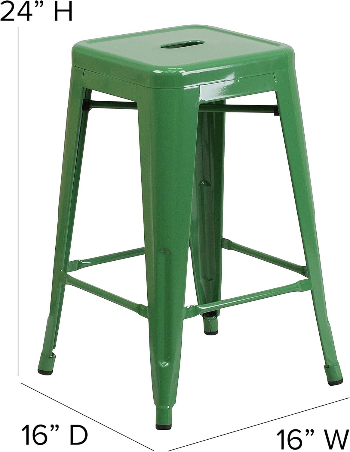 imageFlash Furniture Kai Commercial Grade 24quot High Backless Black Metal IndoorOutdoor Counter Height Stool with Square SeatGreen