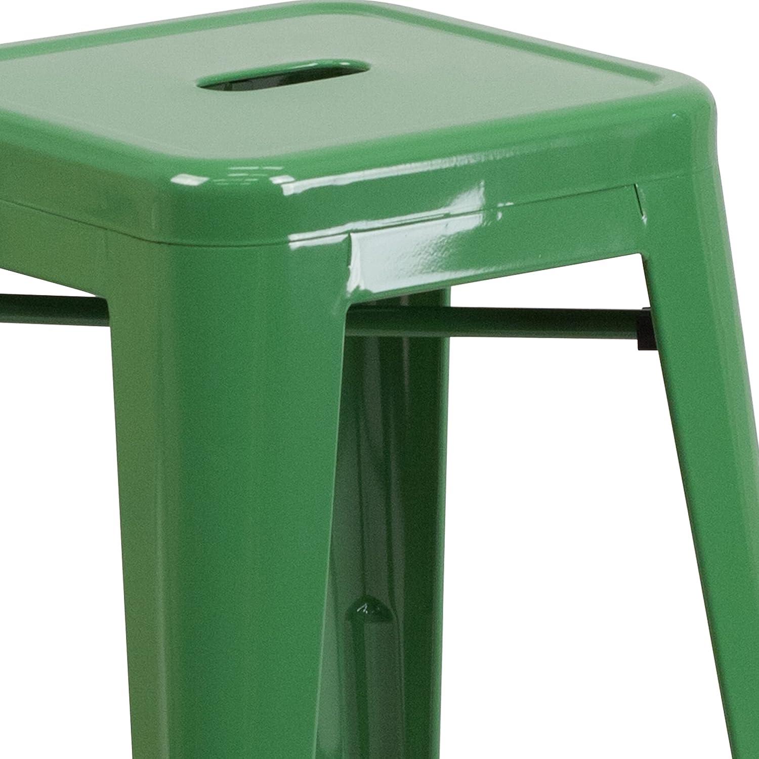 imageFlash Furniture Kai Commercial Grade 24quot High Backless Black Metal IndoorOutdoor Counter Height Stool with Square SeatGreen
