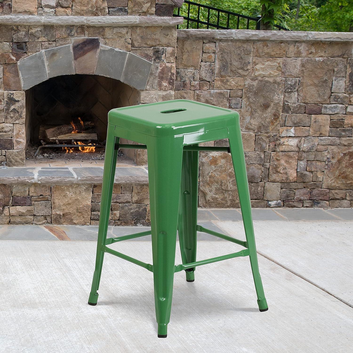 imageFlash Furniture Kai Commercial Grade 24quot High Backless Black Metal IndoorOutdoor Counter Height Stool with Square SeatGreen