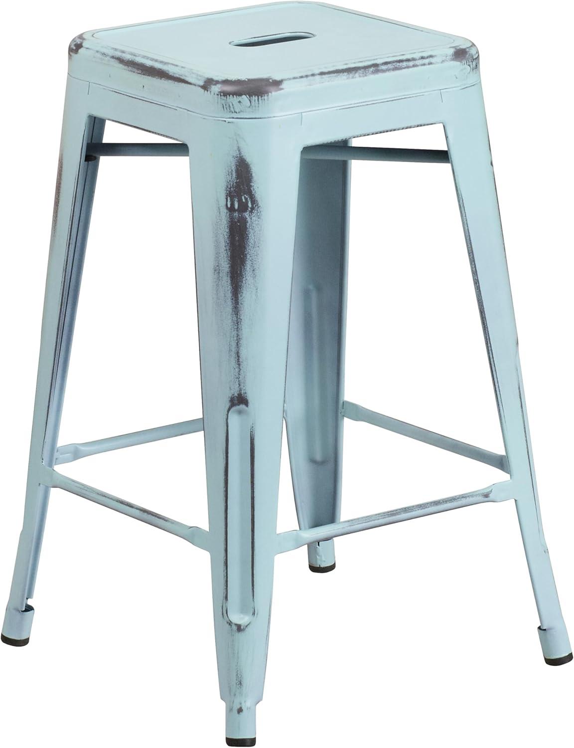 imageFlash Furniture Kai Commercial Grade 24quot High Backless Black Metal IndoorOutdoor Counter Height Stool with Square SeatGreenblue