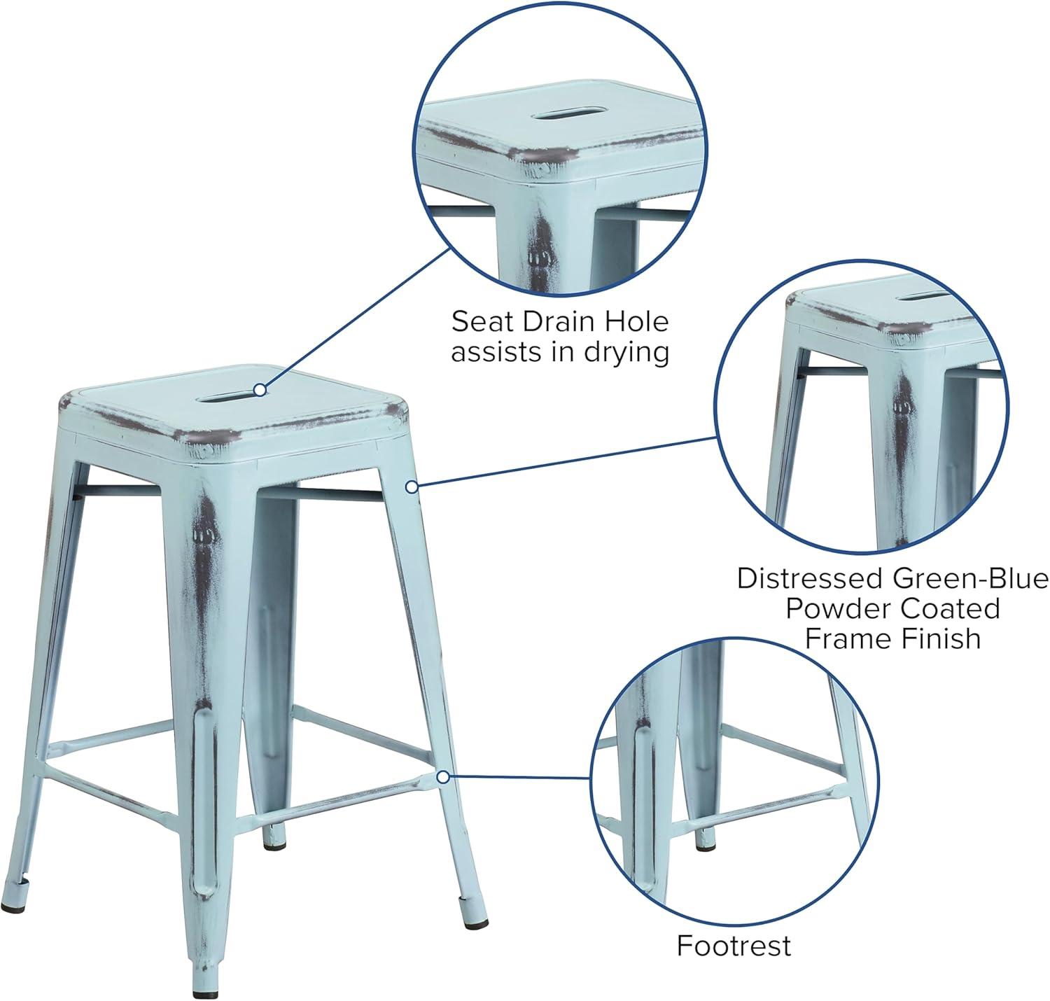 imageFlash Furniture Kai Commercial Grade 24quot High Backless Black Metal IndoorOutdoor Counter Height Stool with Square SeatGreenblue