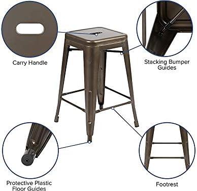 imageFlash Furniture Kai Commercial Grade 24quot High Backless Black Metal IndoorOutdoor Counter Height Stool with Square SeatGun Metal