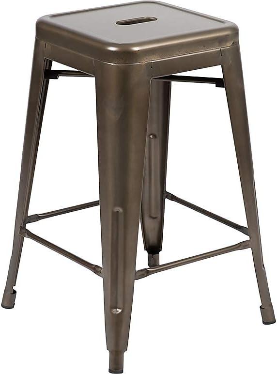 imageFlash Furniture Kai Commercial Grade 24quot High Backless Black Metal IndoorOutdoor Counter Height Stool with Square SeatGun Metal