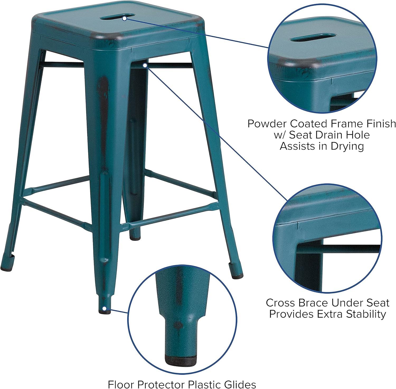 imageFlash Furniture Kai Commercial Grade 24quot High Backless Black Metal IndoorOutdoor Counter Height Stool with Square SeatKelly Blueteal