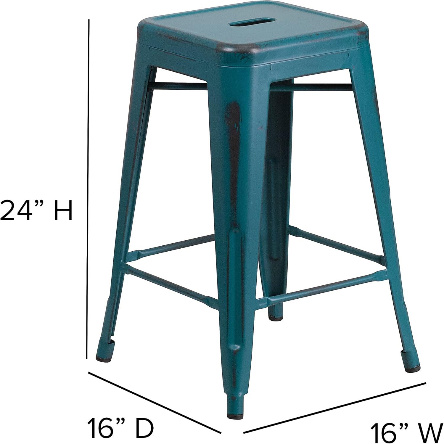 imageFlash Furniture Kai Commercial Grade 24quot High Backless Black Metal IndoorOutdoor Counter Height Stool with Square SeatKelly Blueteal