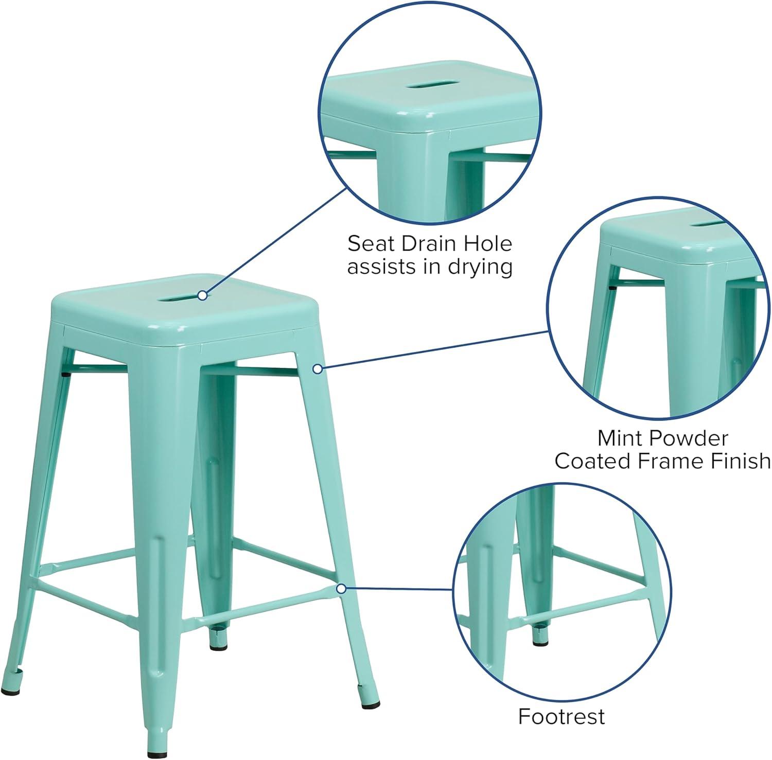 imageFlash Furniture Kai Commercial Grade 24quot High Backless Black Metal IndoorOutdoor Counter Height Stool with Square SeatMint Green