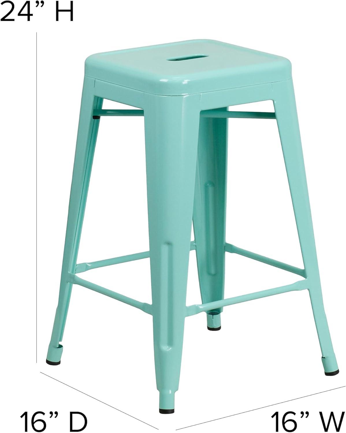 imageFlash Furniture Kai Commercial Grade 24quot High Backless Black Metal IndoorOutdoor Counter Height Stool with Square SeatMint Green