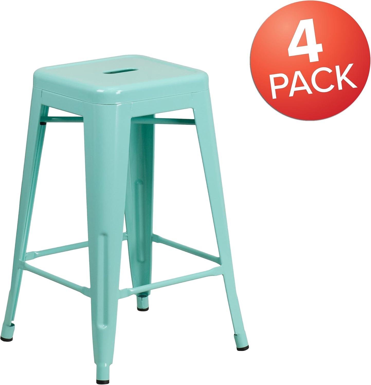 imageFlash Furniture Kai Commercial Grade 24quot High Backless Black Metal IndoorOutdoor Counter Height Stool with Square SeatMint Green