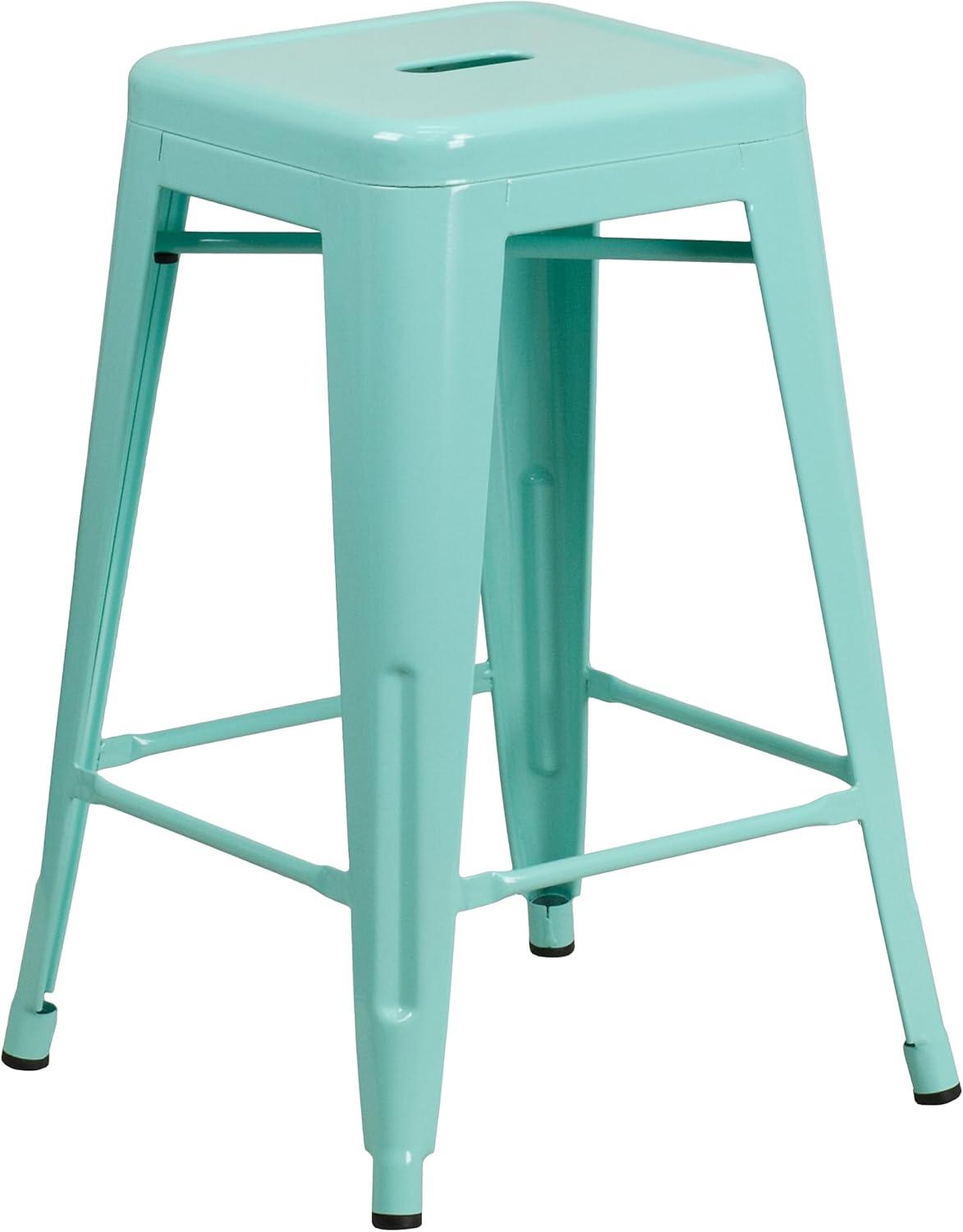 imageFlash Furniture Kai Commercial Grade 24quot High Backless Black Metal IndoorOutdoor Counter Height Stool with Square SeatMint Green
