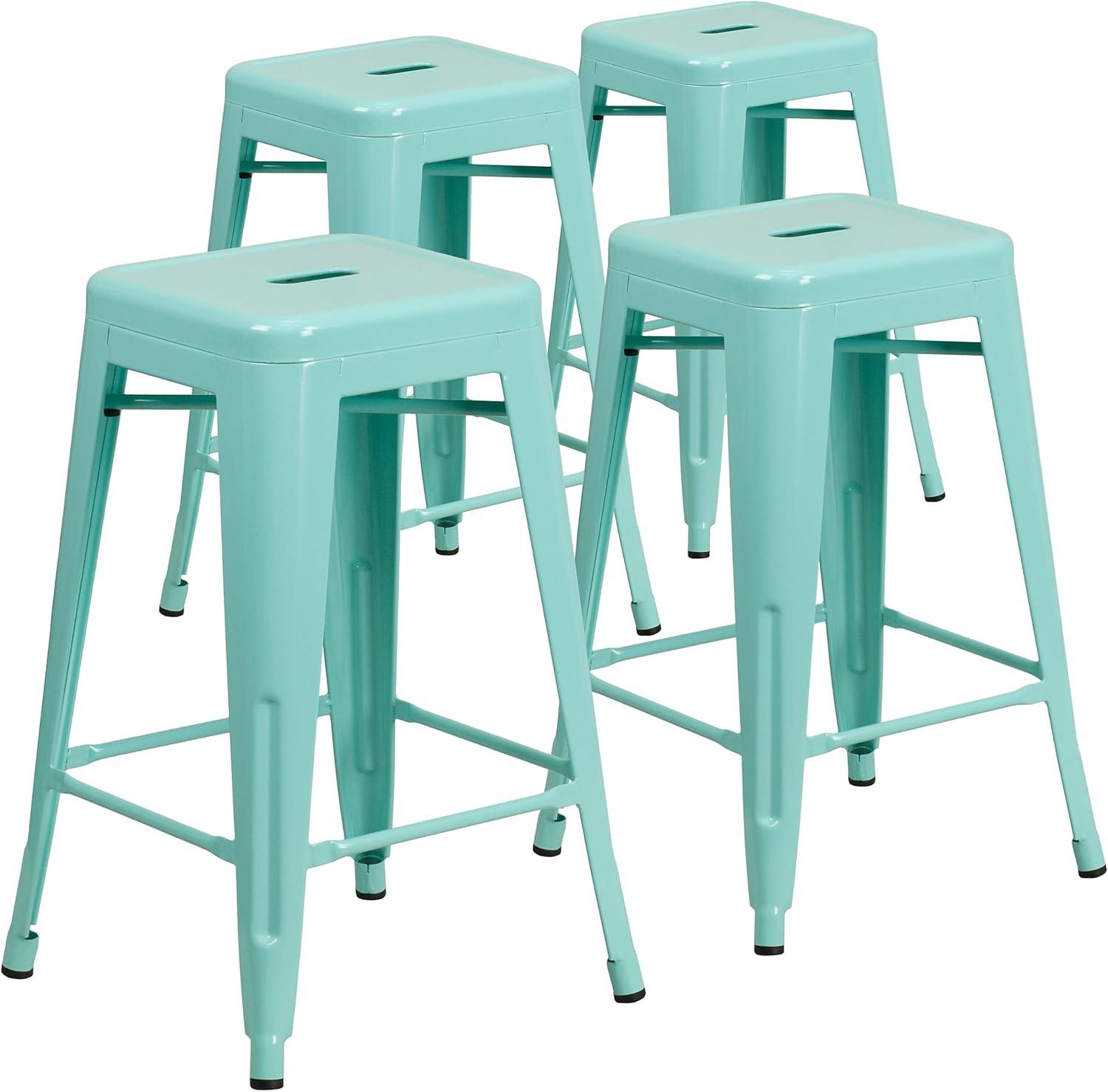 imageFlash Furniture Kai Commercial Grade 24quot High Backless Black Metal IndoorOutdoor Counter Height Stool with Square SeatMint Green