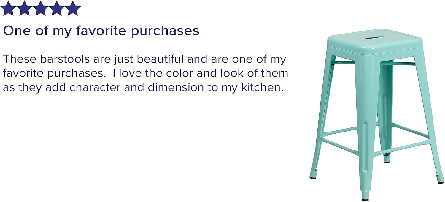 imageFlash Furniture Kai Commercial Grade 24quot High Backless Black Metal IndoorOutdoor Counter Height Stool with Square SeatMint Green