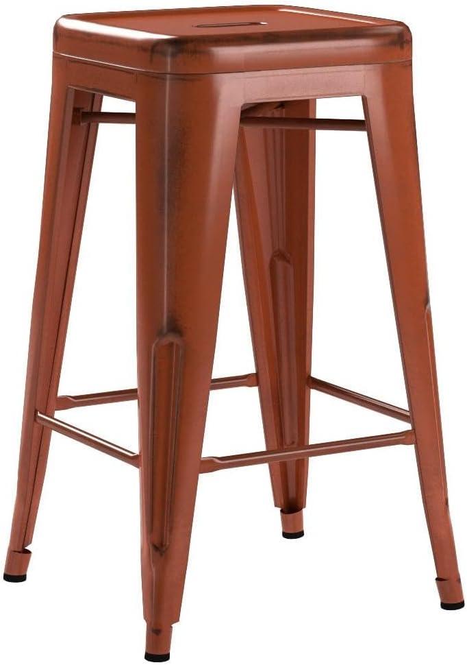 imageFlash Furniture Kai Commercial Grade 24quot High Backless Black Metal IndoorOutdoor Counter Height Stool with Square SeatOrange