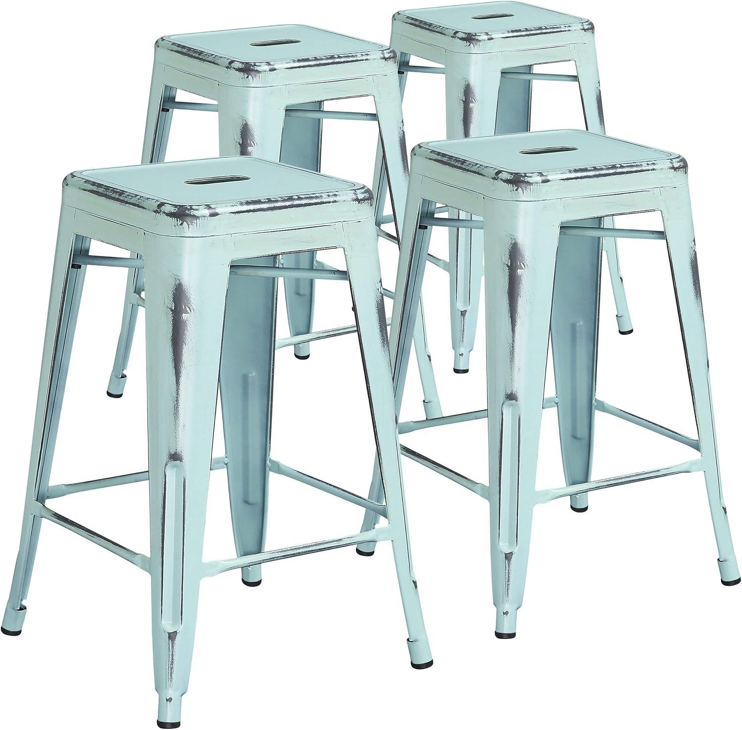 imageFlash Furniture Kai Commercial Grade 24quot High Backless Black Metal IndoorOutdoor Counter Height Stool with Square SeatOrange