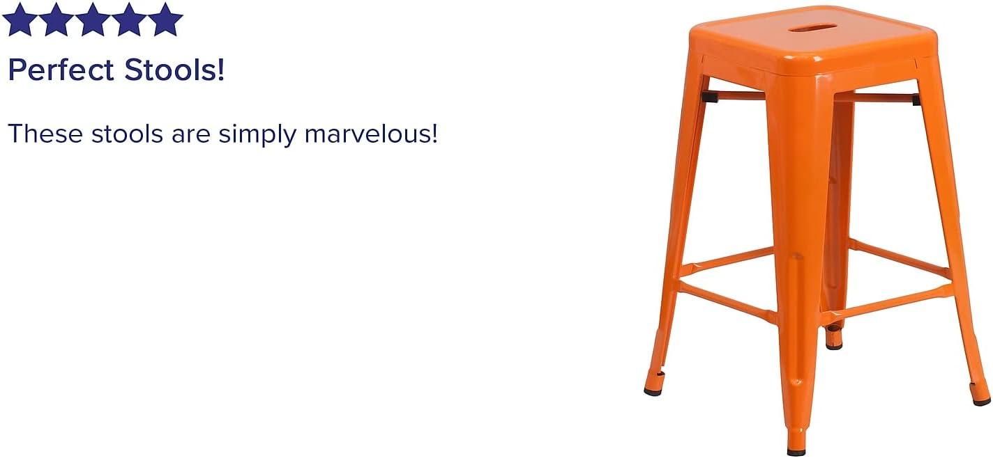 imageFlash Furniture Kai Commercial Grade 24quot High Backless Black Metal IndoorOutdoor Counter Height Stool with Square SeatOrange
