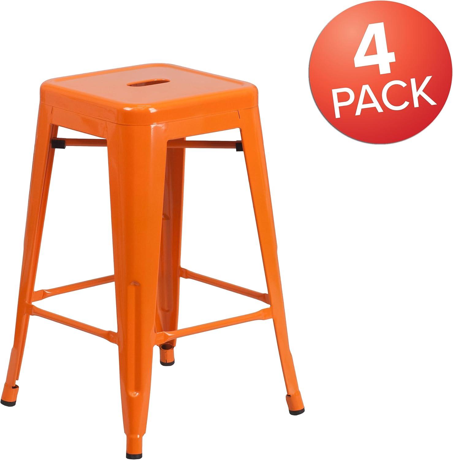 imageFlash Furniture Kai Commercial Grade 24quot High Backless Black Metal IndoorOutdoor Counter Height Stool with Square SeatOrange