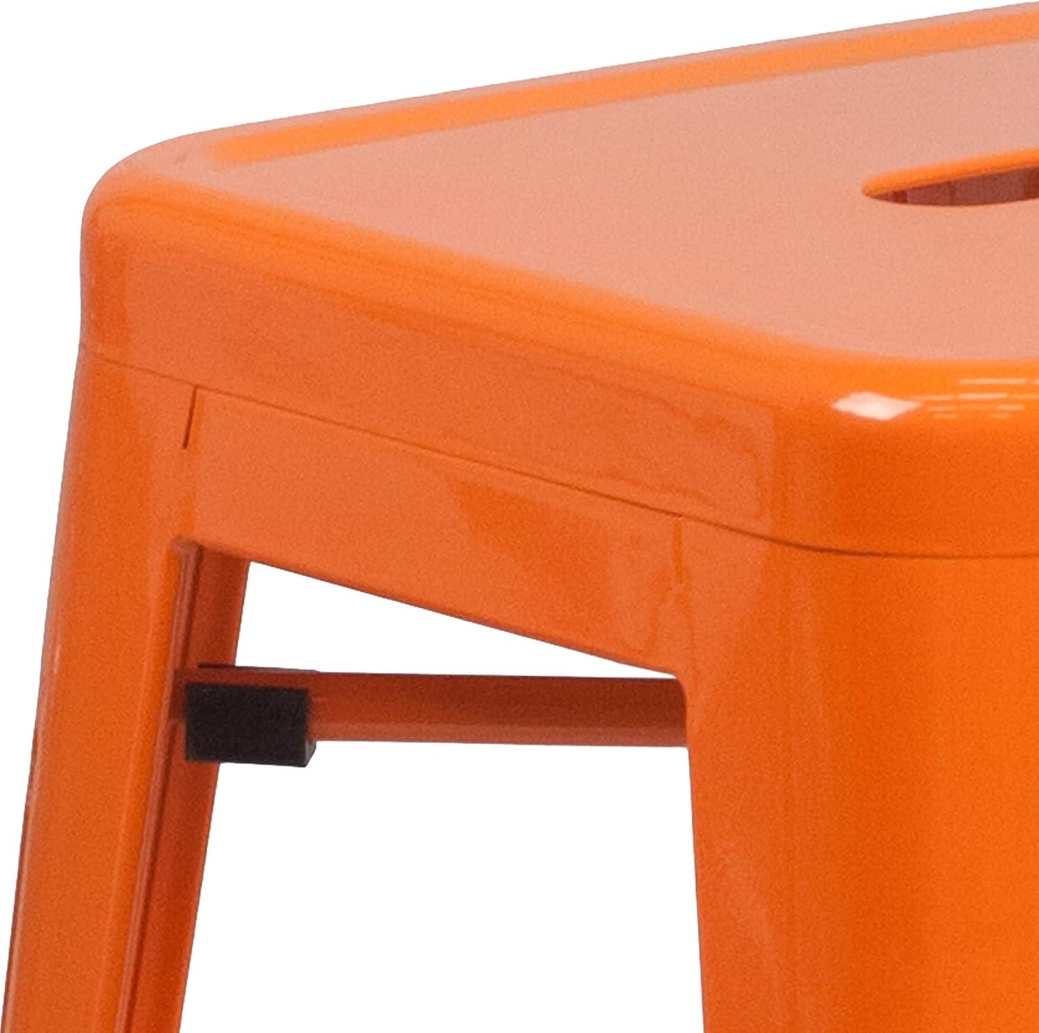 imageFlash Furniture Kai Commercial Grade 24quot High Backless Black Metal IndoorOutdoor Counter Height Stool with Square SeatOrange