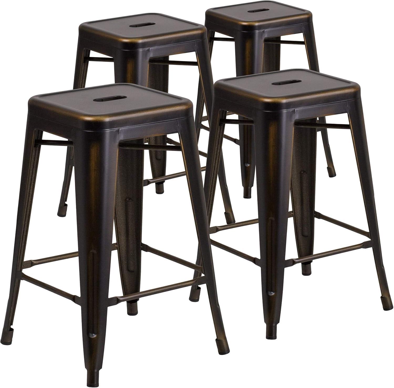 imageFlash Furniture Kai Commercial Grade 24quot High Backless Black Metal IndoorOutdoor Counter Height Stool with Square SeatOrange