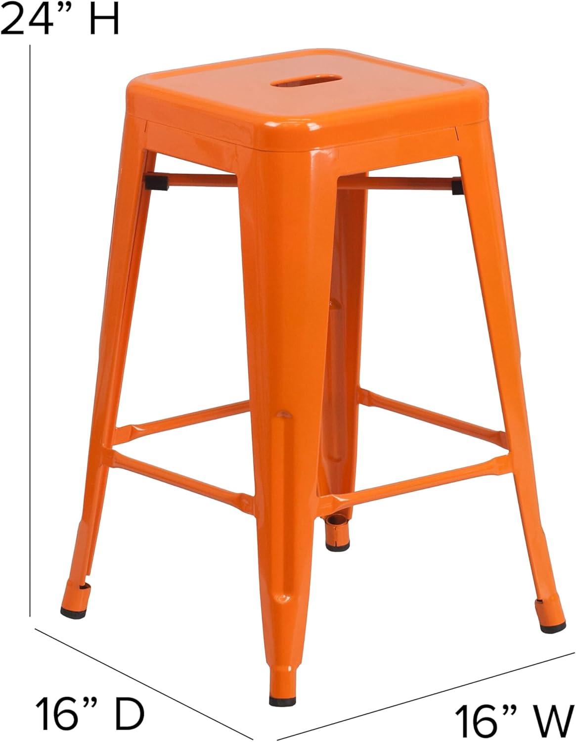 imageFlash Furniture Kai Commercial Grade 24quot High Backless Black Metal IndoorOutdoor Counter Height Stool with Square SeatOrange