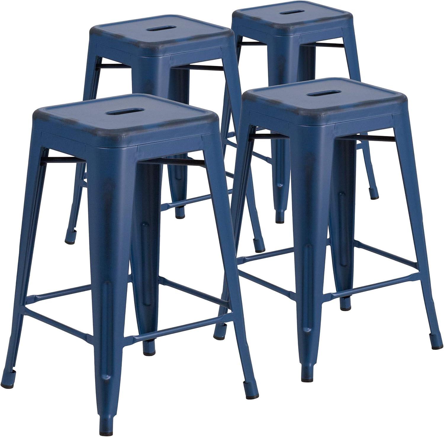imageFlash Furniture Kai Commercial Grade 24quot High Backless Black Metal IndoorOutdoor Counter Height Stool with Square SeatOrange