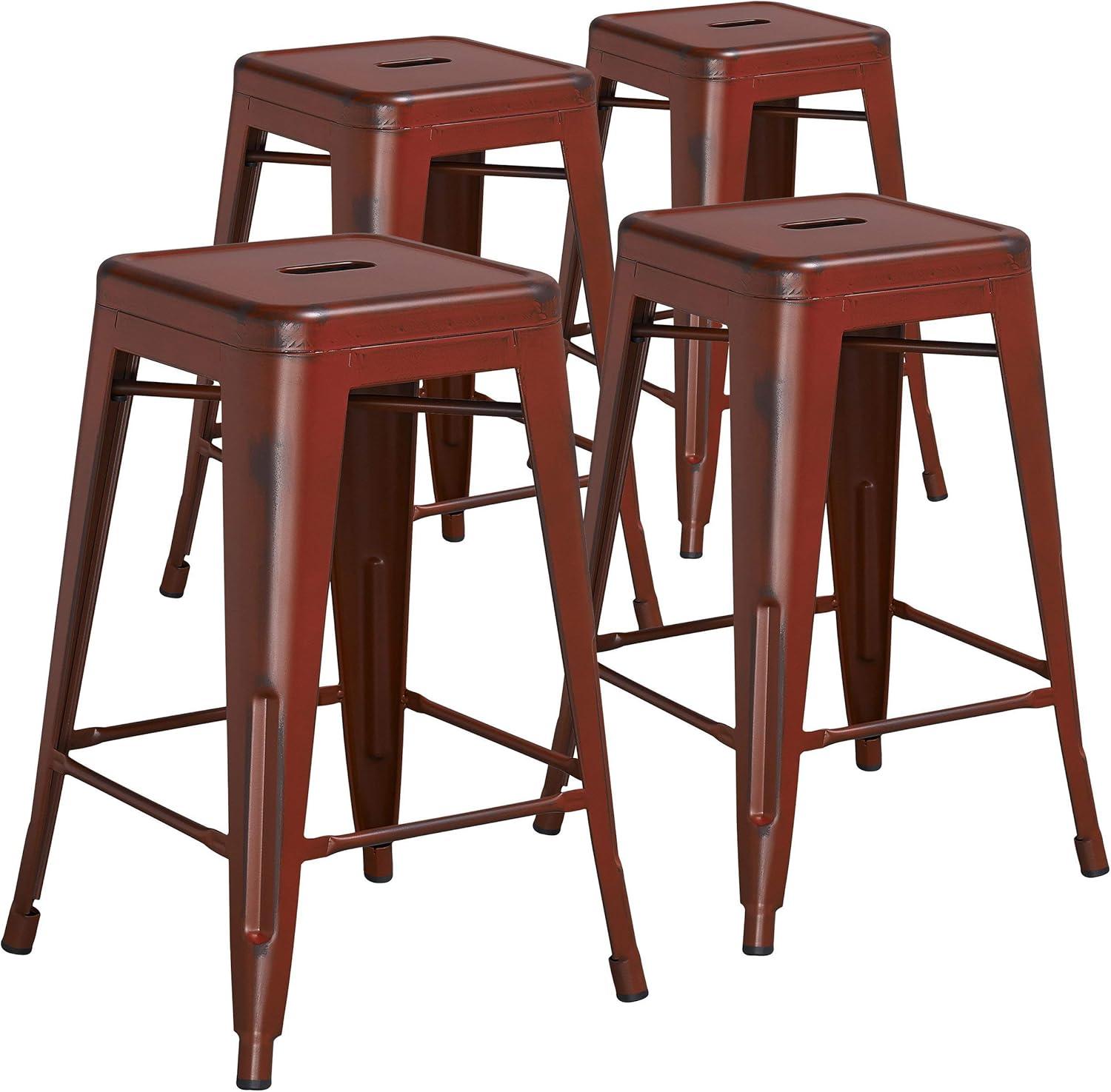 imageFlash Furniture Kai Commercial Grade 24quot High Backless Black Metal IndoorOutdoor Counter Height Stool with Square SeatOrange