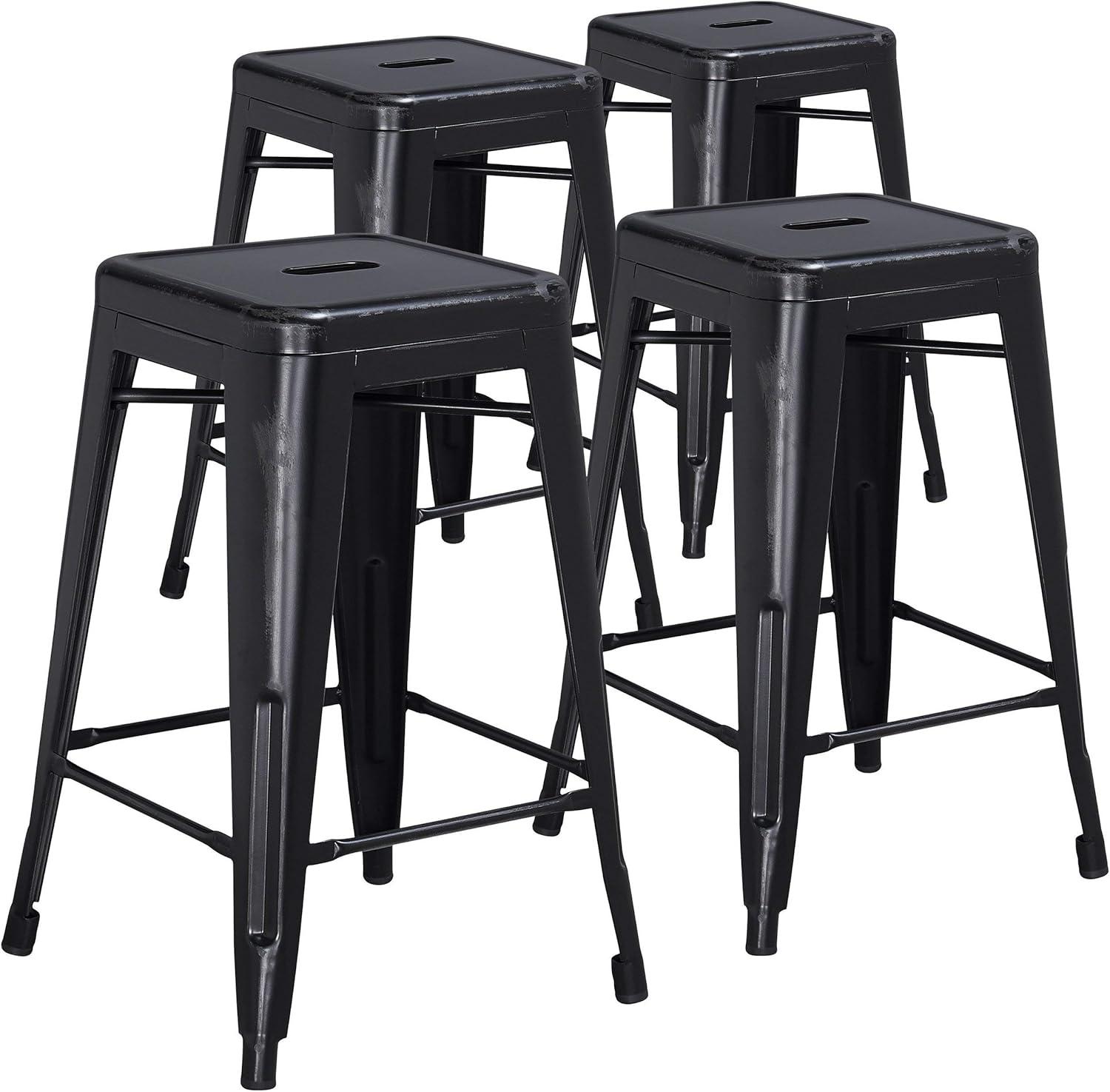 imageFlash Furniture Kai Commercial Grade 24quot High Backless Black Metal IndoorOutdoor Counter Height Stool with Square SeatOrange