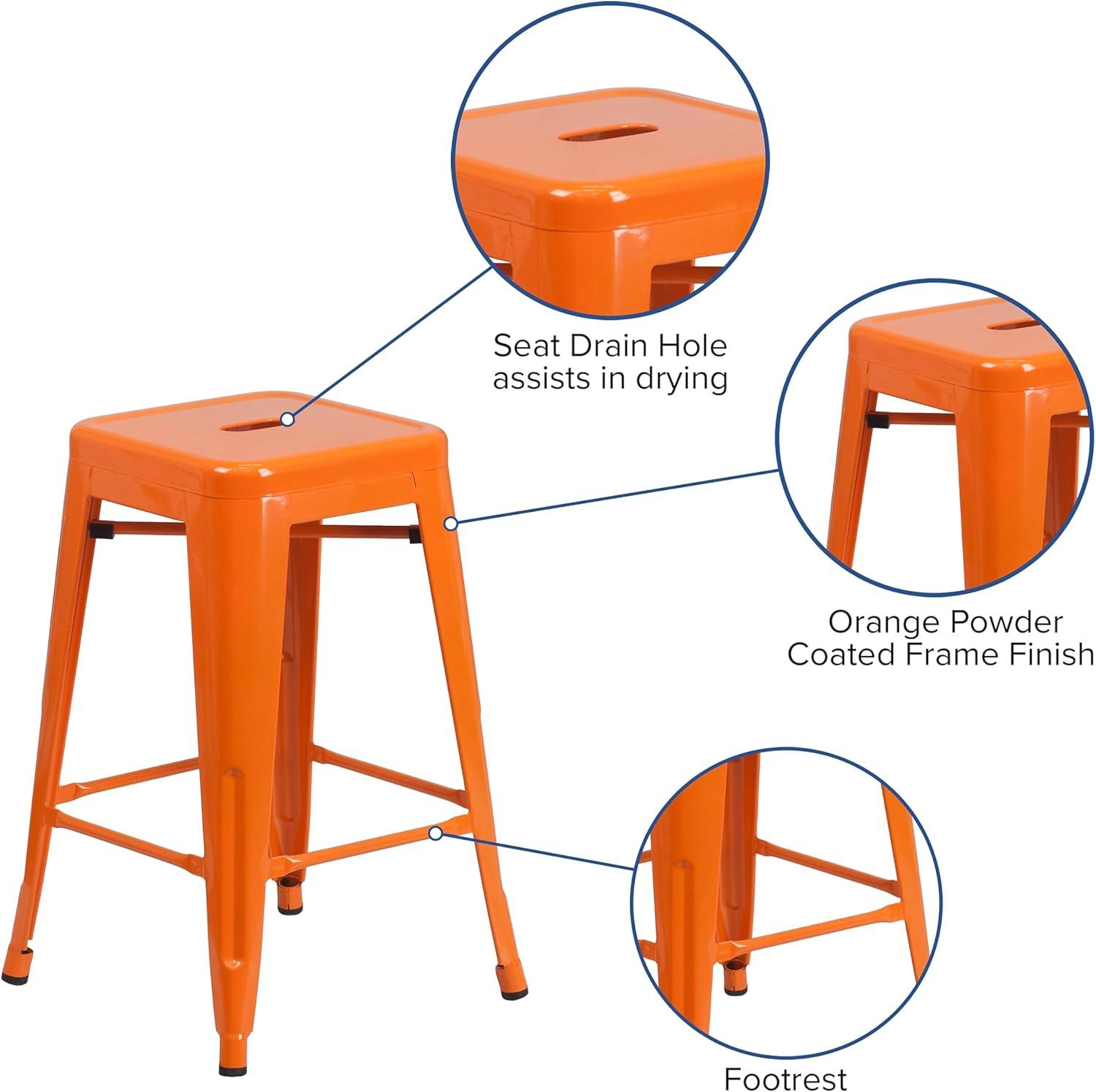 imageFlash Furniture Kai Commercial Grade 24quot High Backless Black Metal IndoorOutdoor Counter Height Stool with Square SeatOrange