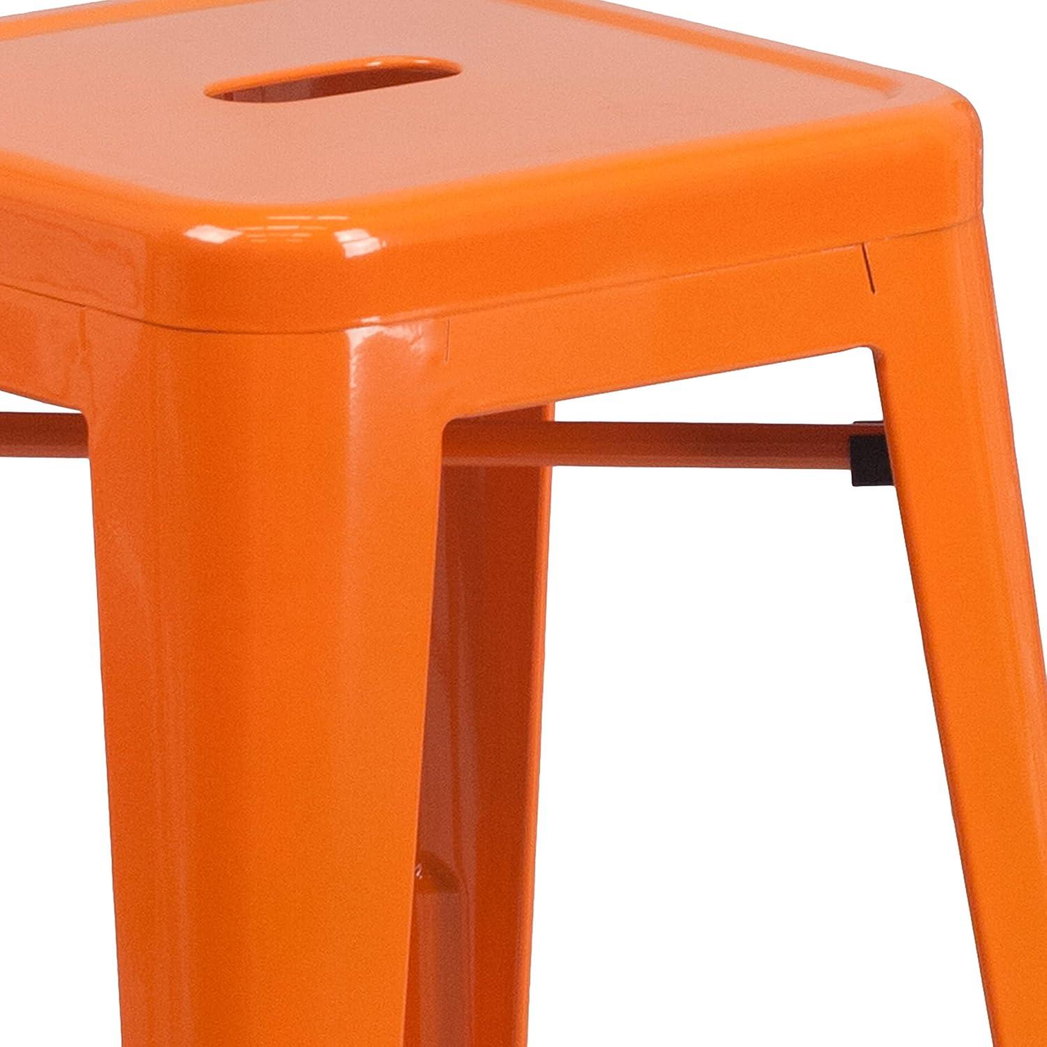 imageFlash Furniture Kai Commercial Grade 24quot High Backless Black Metal IndoorOutdoor Counter Height Stool with Square SeatOrange