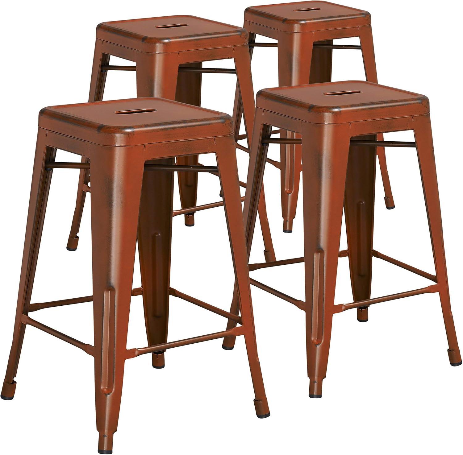 imageFlash Furniture Kai Commercial Grade 24quot High Backless Black Metal IndoorOutdoor Counter Height Stool with Square SeatOrange