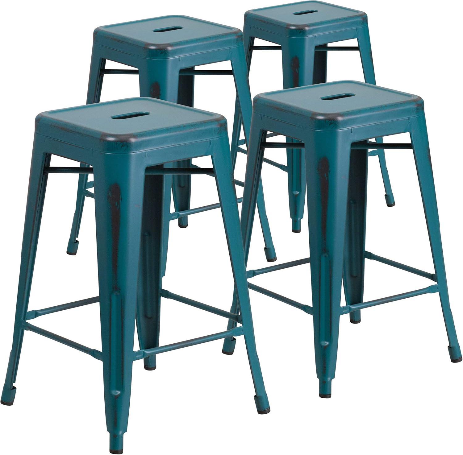 imageFlash Furniture Kai Commercial Grade 24quot High Backless Black Metal IndoorOutdoor Counter Height Stool with Square SeatOrange