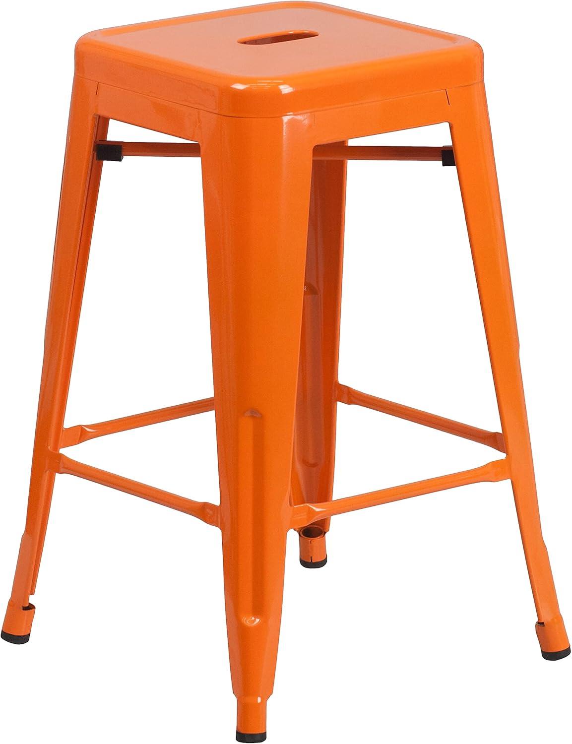 imageFlash Furniture Kai Commercial Grade 24quot High Backless Black Metal IndoorOutdoor Counter Height Stool with Square SeatOrange