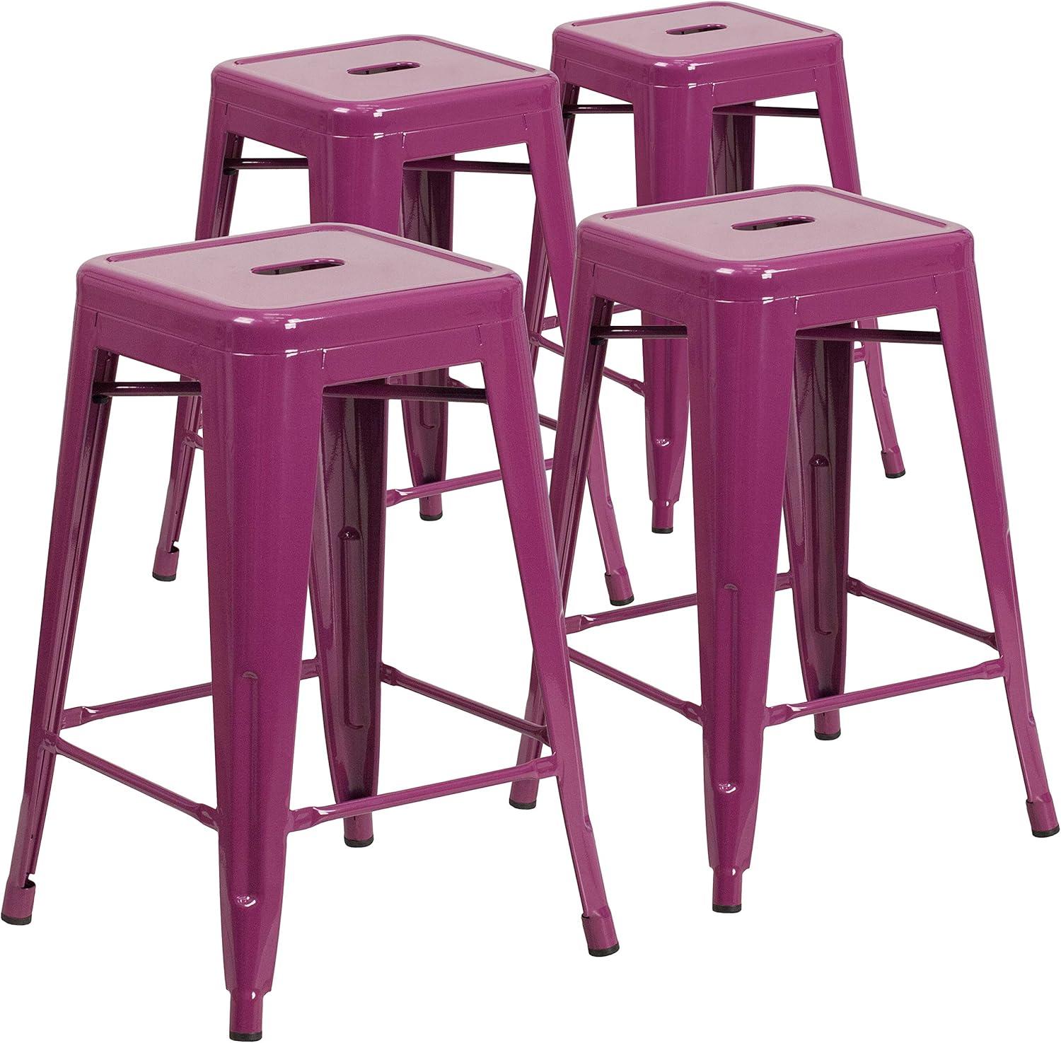 imageFlash Furniture Kai Commercial Grade 24quot High Backless Black Metal IndoorOutdoor Counter Height Stool with Square SeatPurple