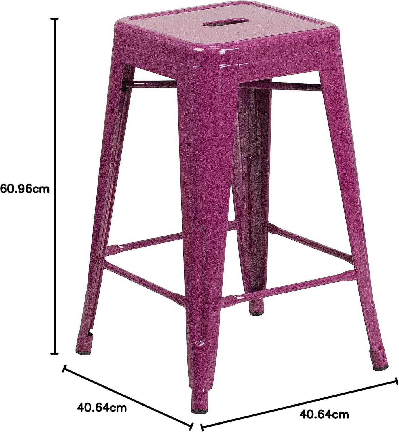 imageFlash Furniture Kai Commercial Grade 24quot High Backless Black Metal IndoorOutdoor Counter Height Stool with Square SeatPurple