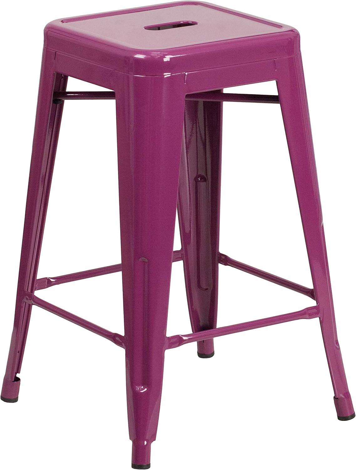 imageFlash Furniture Kai Commercial Grade 24quot High Backless Black Metal IndoorOutdoor Counter Height Stool with Square SeatPurple