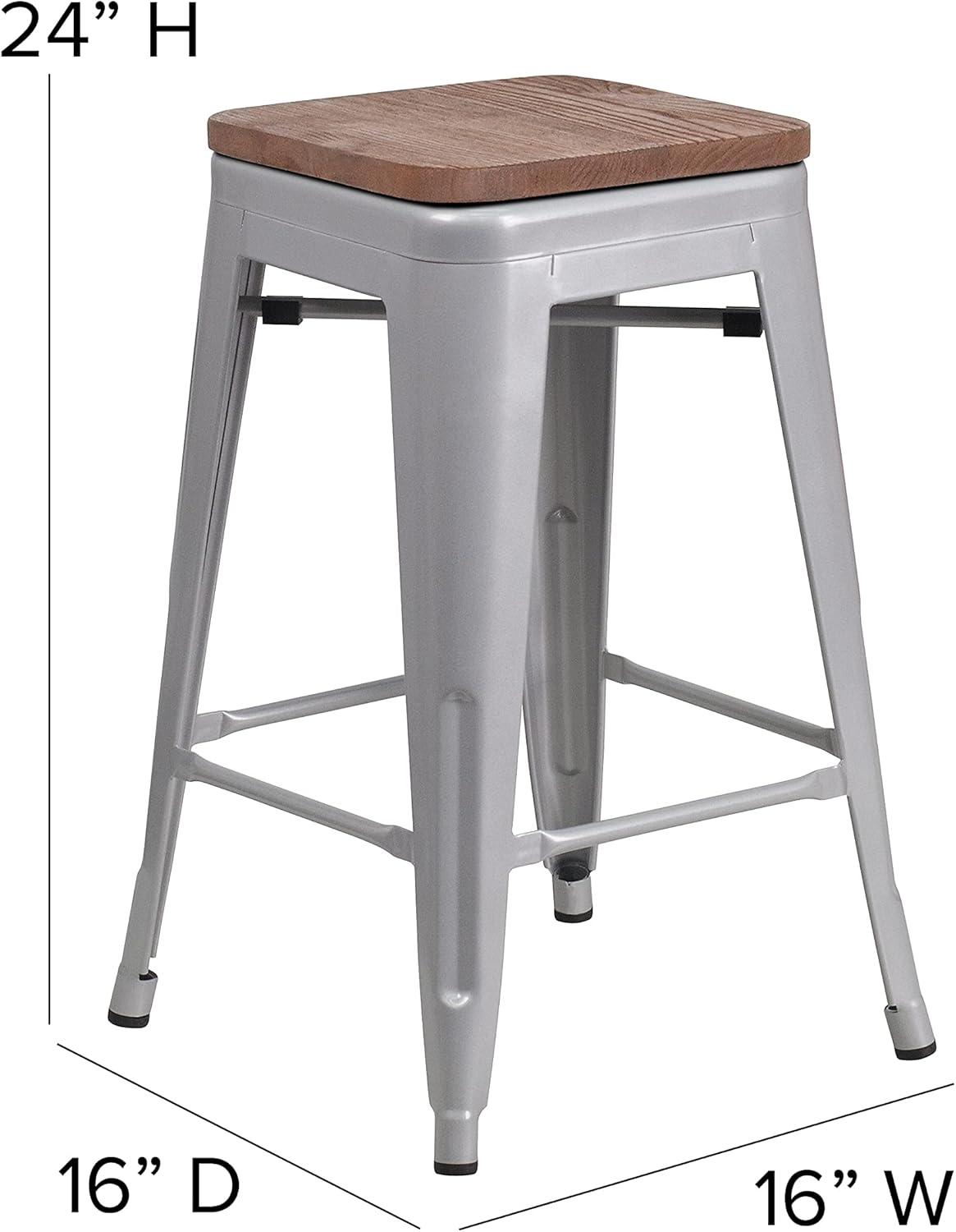 imageFlash Furniture Kai Commercial Grade 24quot High Backless Black Metal IndoorOutdoor Counter Height Stool with Square SeatSilver