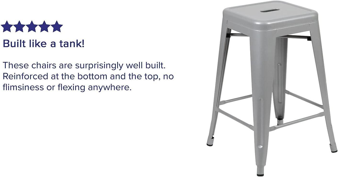 imageFlash Furniture Kai Commercial Grade 24quot High Backless Black Metal IndoorOutdoor Counter Height Stool with Square SeatSilver