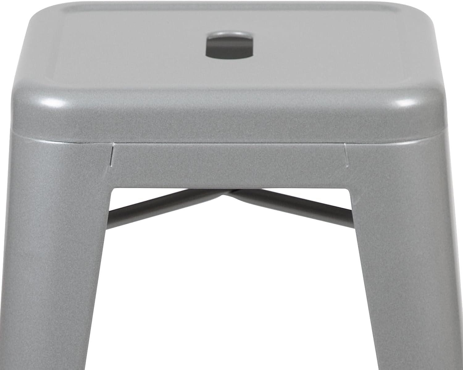 imageFlash Furniture Kai Commercial Grade 24quot High Backless Black Metal IndoorOutdoor Counter Height Stool with Square SeatSilver