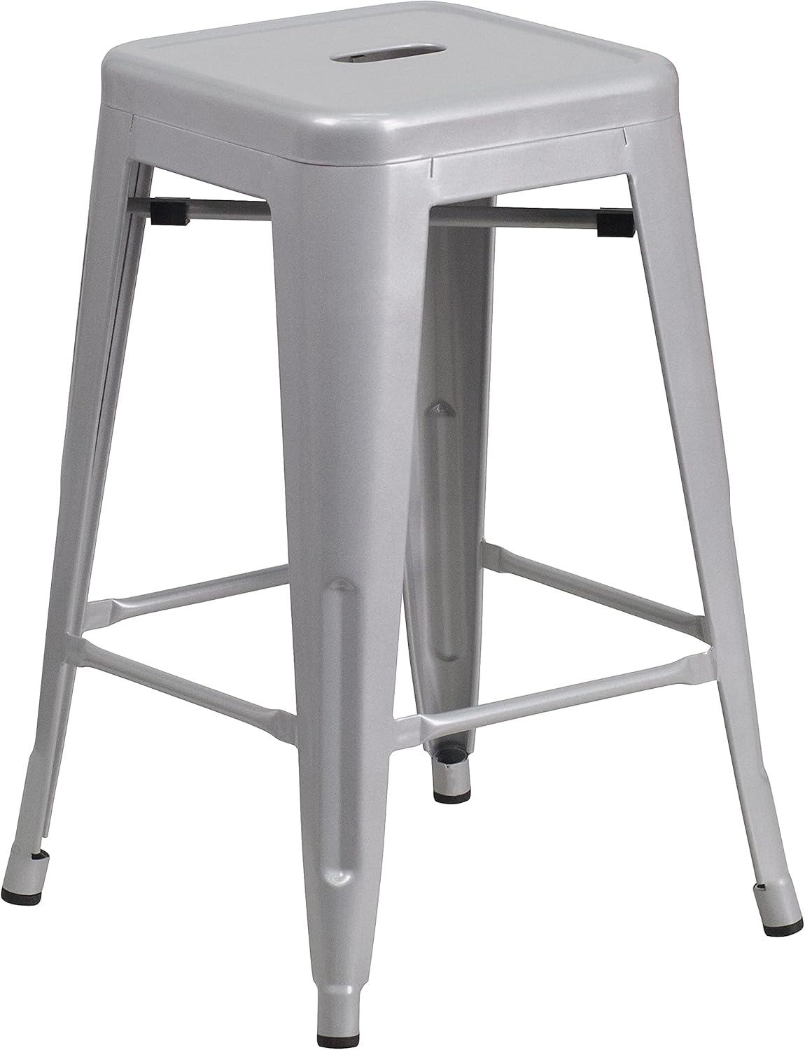 imageFlash Furniture Kai Commercial Grade 24quot High Backless Black Metal IndoorOutdoor Counter Height Stool with Square SeatSilver