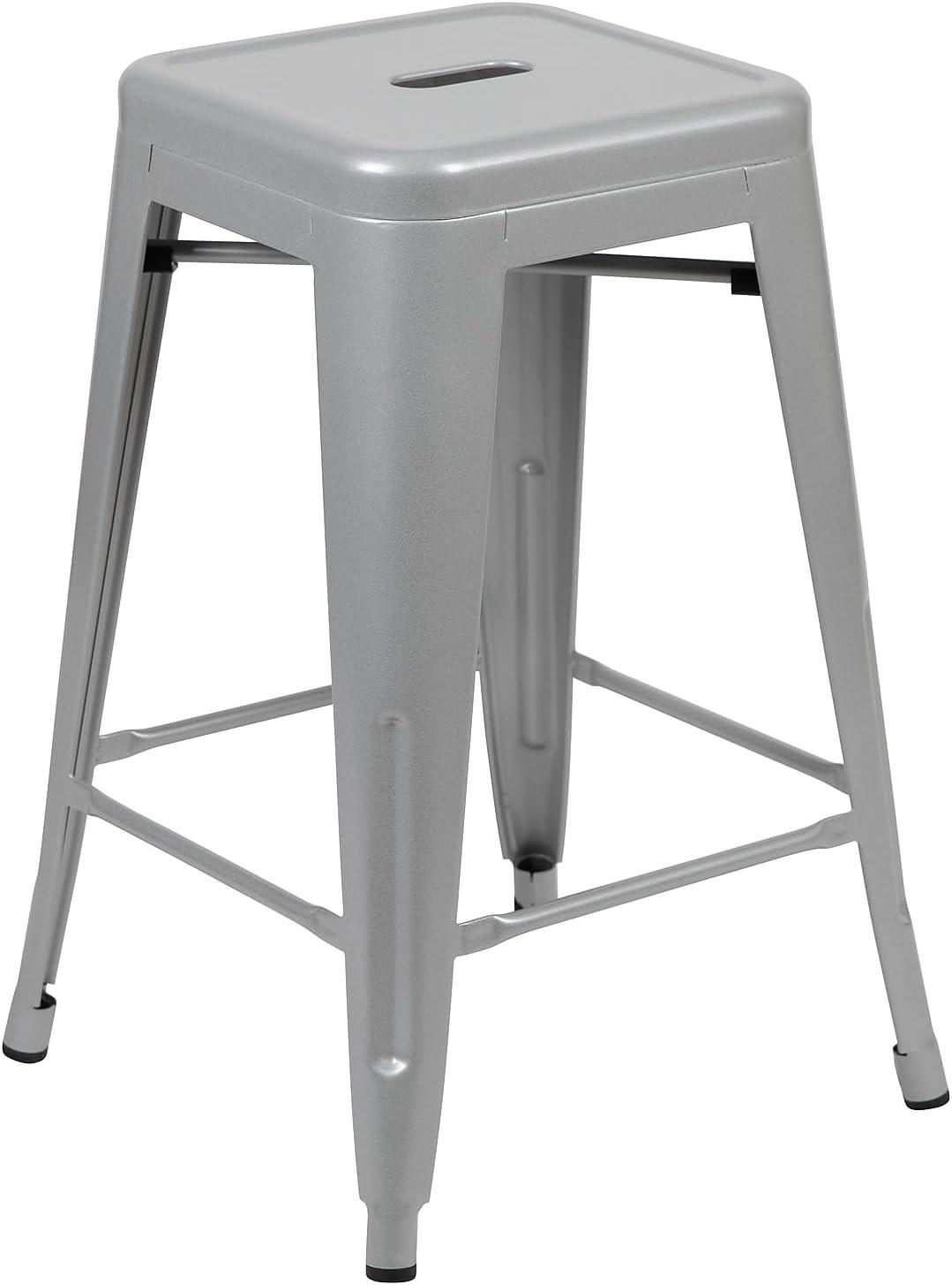 imageFlash Furniture Kai Commercial Grade 24quot High Backless Black Metal IndoorOutdoor Counter Height Stool with Square SeatSilver