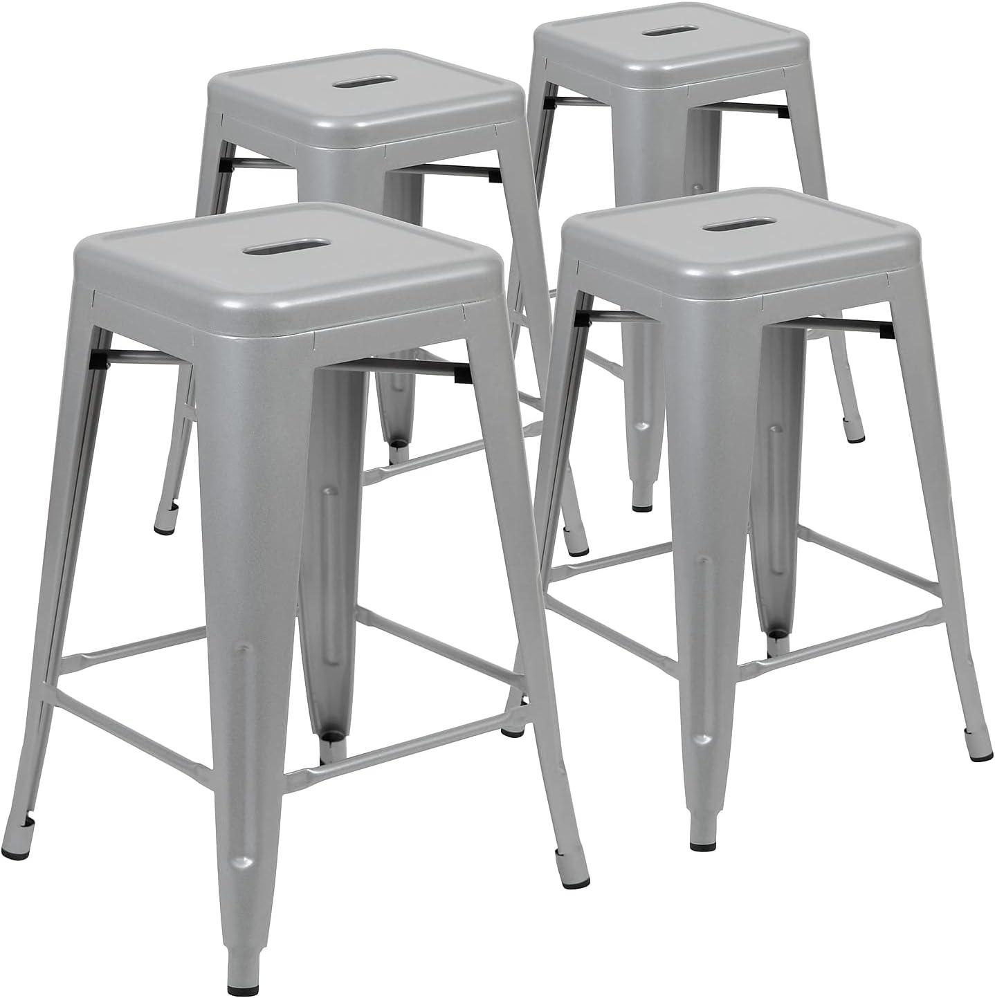 imageFlash Furniture Kai Commercial Grade 24quot High Backless Black Metal IndoorOutdoor Counter Height Stool with Square SeatSilver