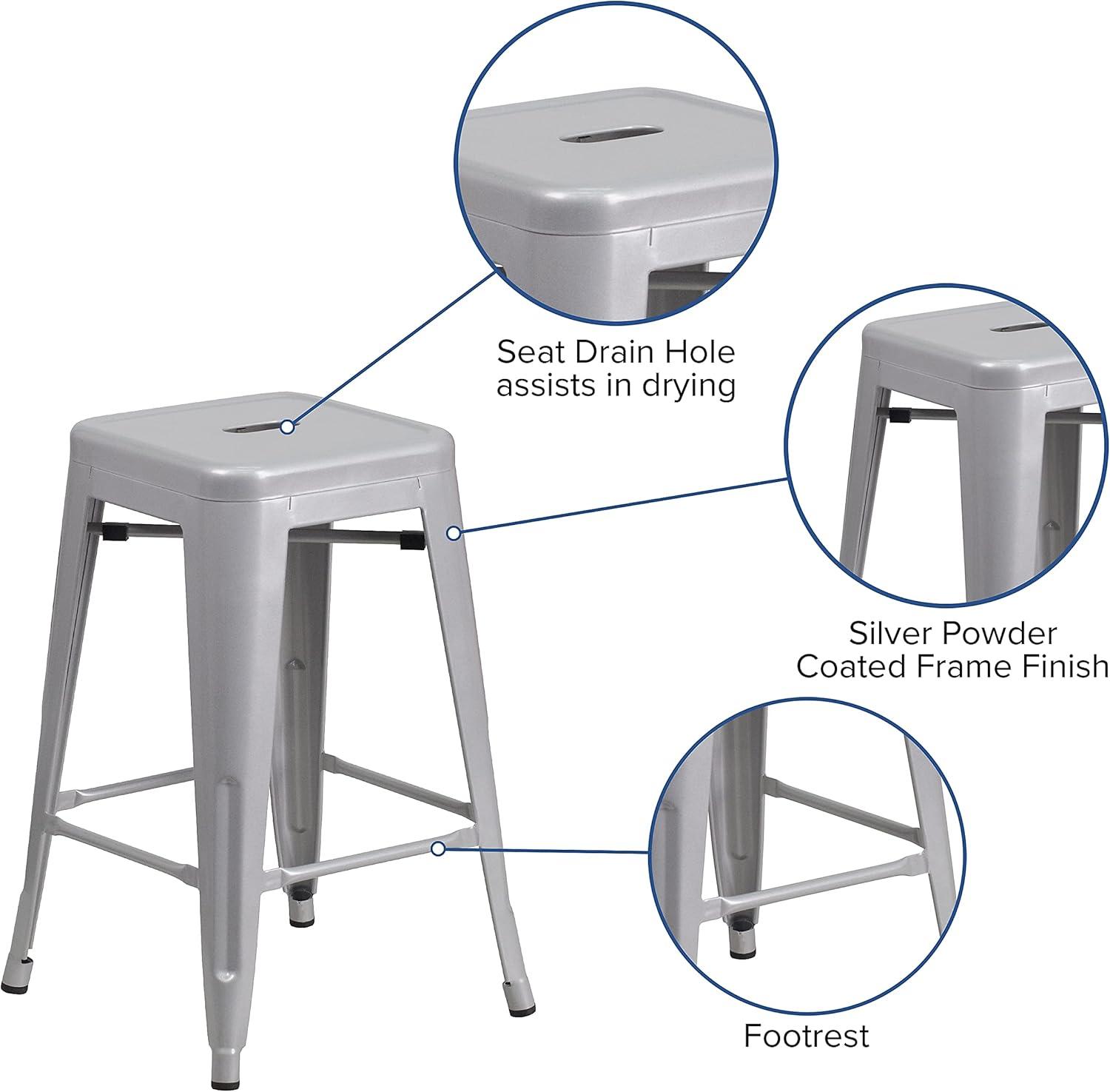 imageFlash Furniture Kai Commercial Grade 24quot High Backless Black Metal IndoorOutdoor Counter Height Stool with Square SeatSilver