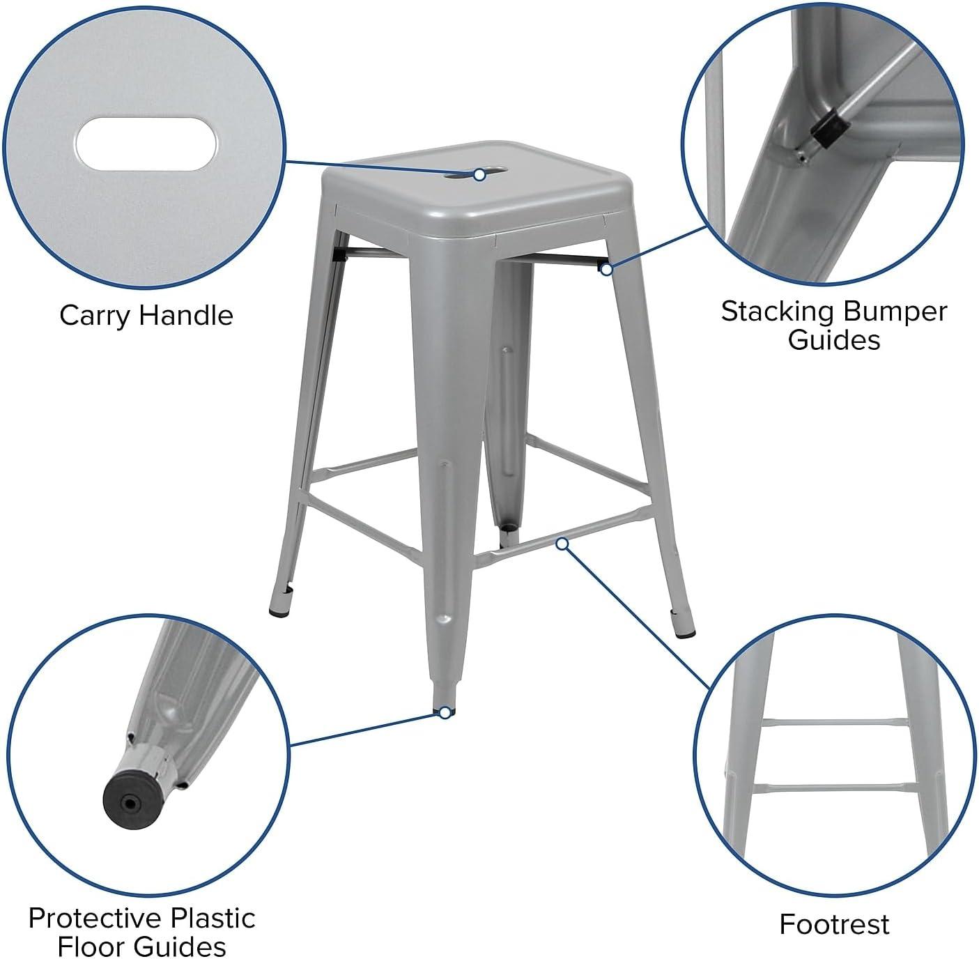 imageFlash Furniture Kai Commercial Grade 24quot High Backless Black Metal IndoorOutdoor Counter Height Stool with Square SeatSilver