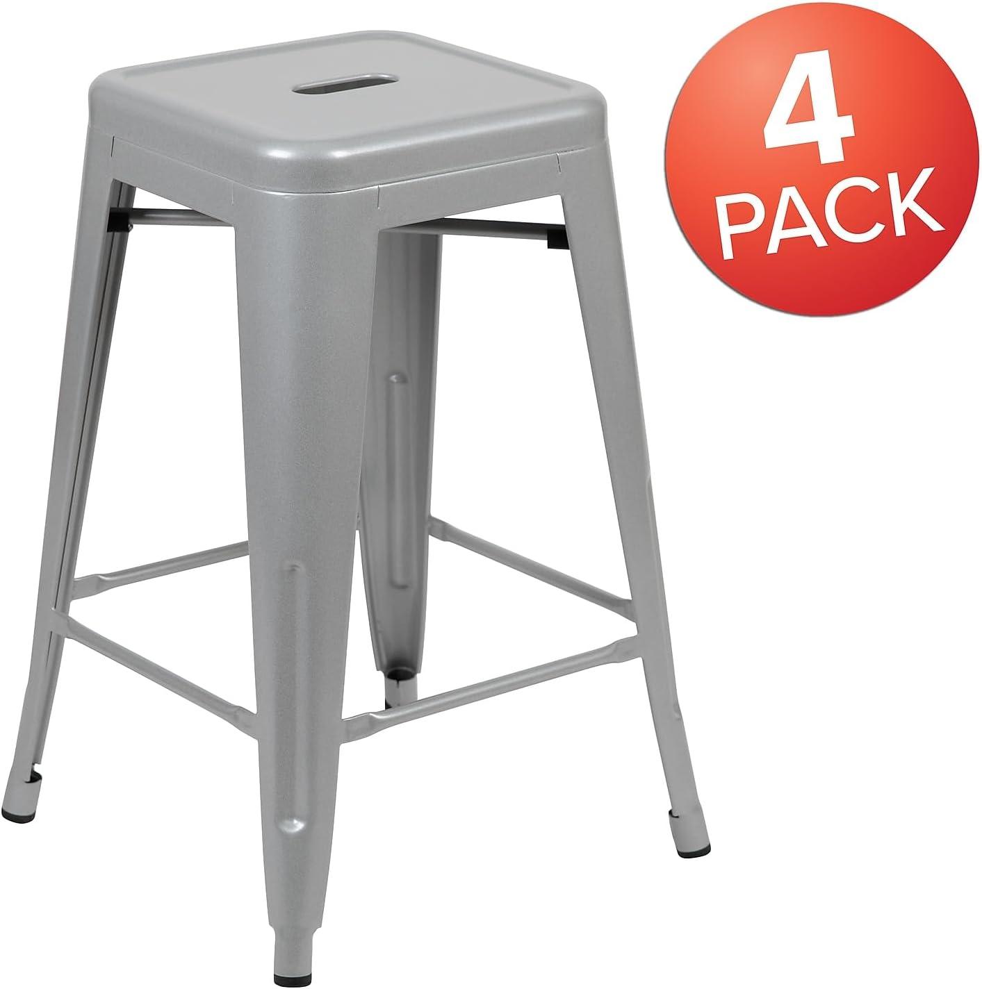 imageFlash Furniture Kai Commercial Grade 24quot High Backless Black Metal IndoorOutdoor Counter Height Stool with Square SeatSilver