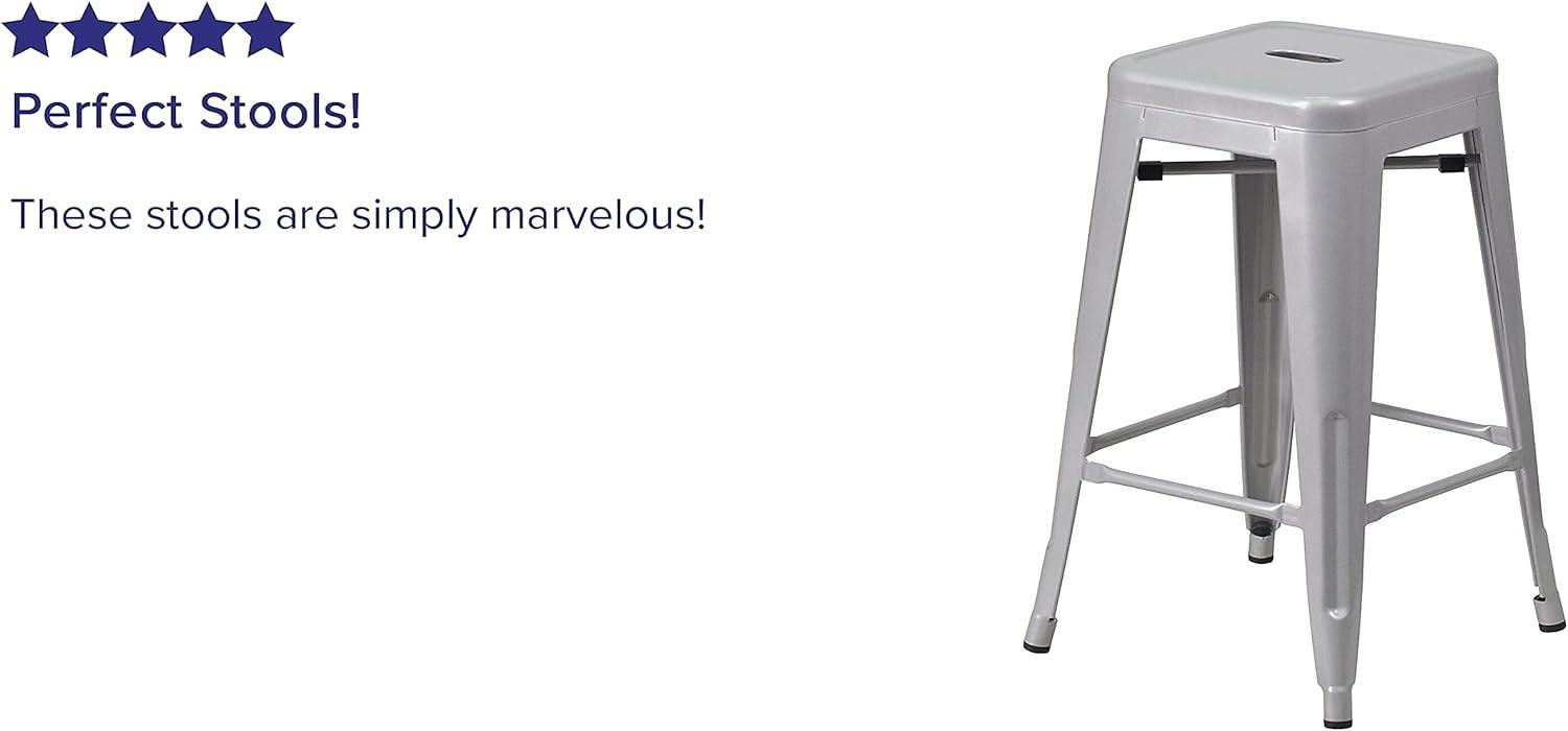 imageFlash Furniture Kai Commercial Grade 24quot High Backless Black Metal IndoorOutdoor Counter Height Stool with Square SeatSilver