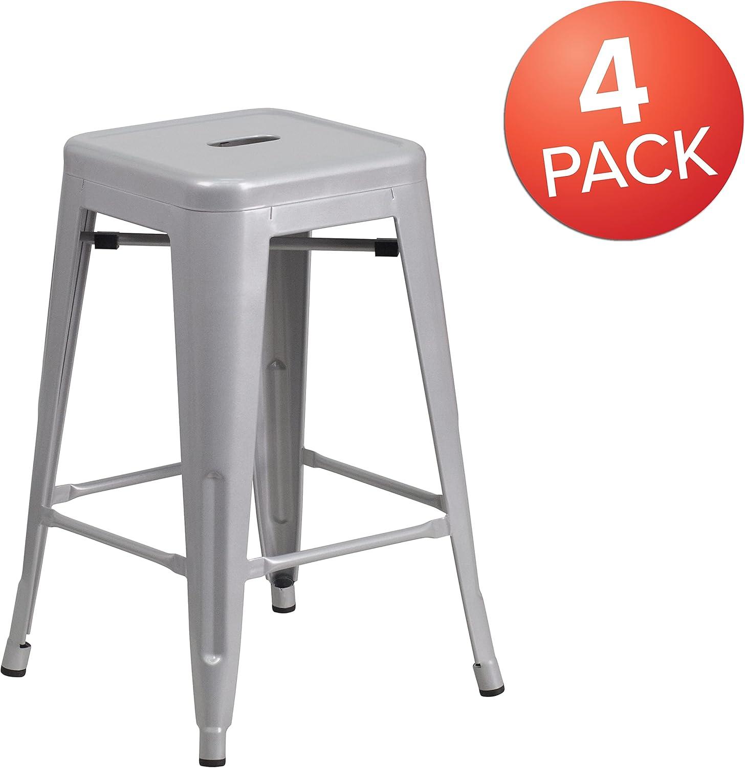 imageFlash Furniture Kai Commercial Grade 24quot High Backless Black Metal IndoorOutdoor Counter Height Stool with Square SeatSilver