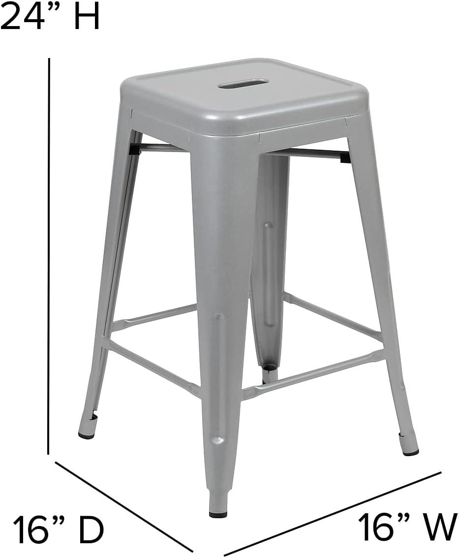 imageFlash Furniture Kai Commercial Grade 24quot High Backless Black Metal IndoorOutdoor Counter Height Stool with Square SeatSilver
