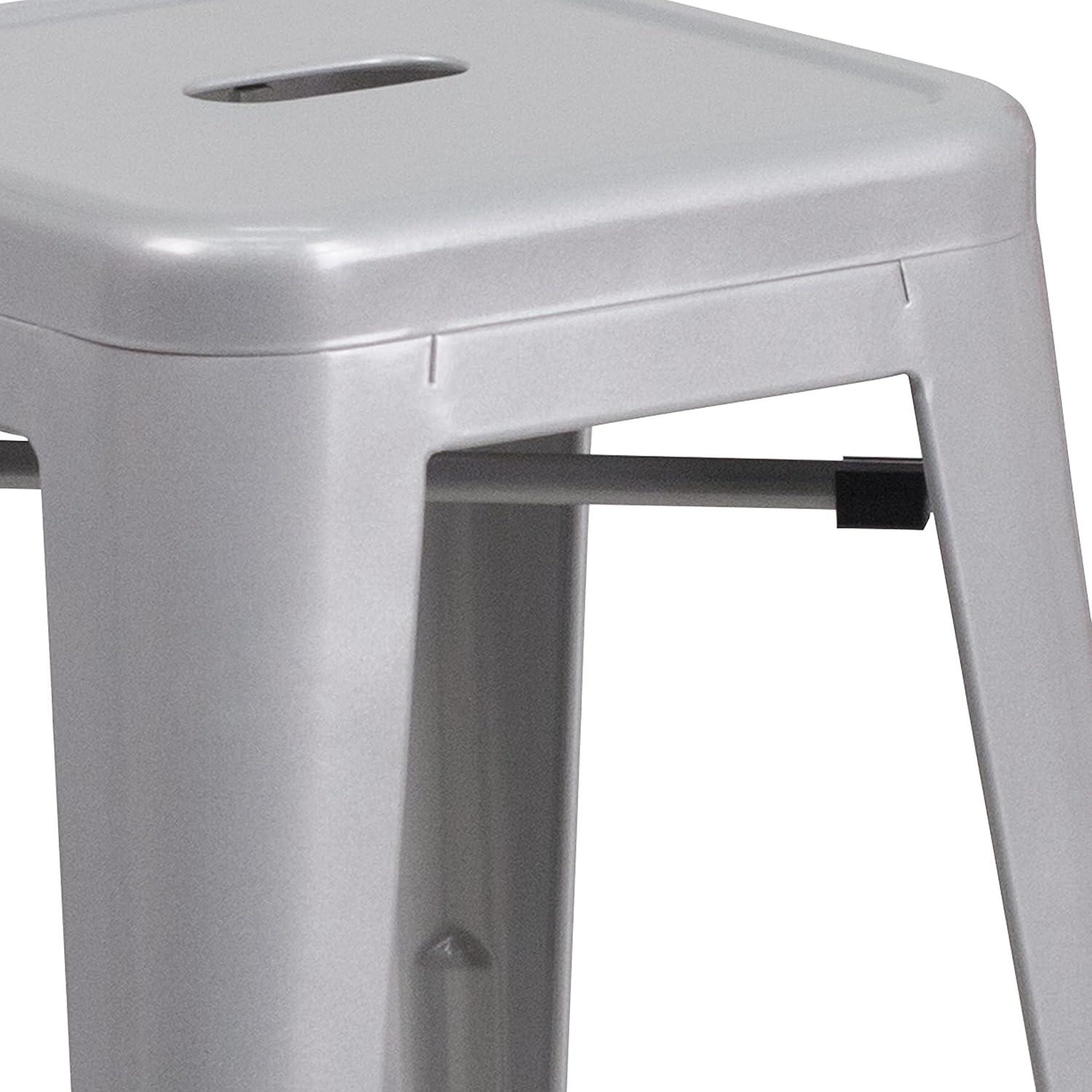 imageFlash Furniture Kai Commercial Grade 24quot High Backless Black Metal IndoorOutdoor Counter Height Stool with Square SeatSilver