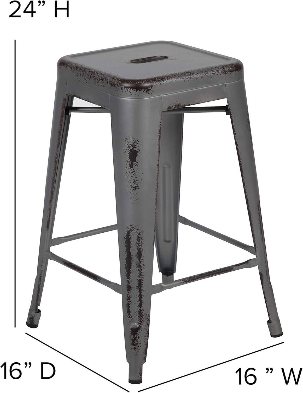 imageFlash Furniture Kai Commercial Grade 24quot High Backless Black Metal IndoorOutdoor Counter Height Stool with Square SeatSilver Gray